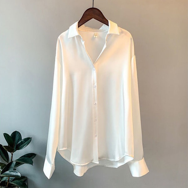 Kvinnor Button-up skjorta Arbetar Lapel Blus Kläder Kläder White M