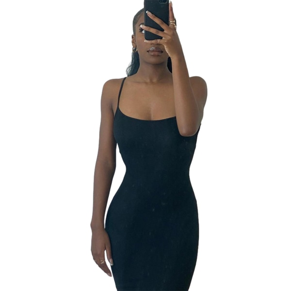 Lång kjol Bodycon Klänning Festkläder Midi Asymmetrisk Black/M