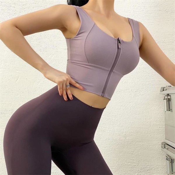 1/2/3 Womens Front Zip Sport BH För bekväma vadderade Shapewear Light Purple M 1Set