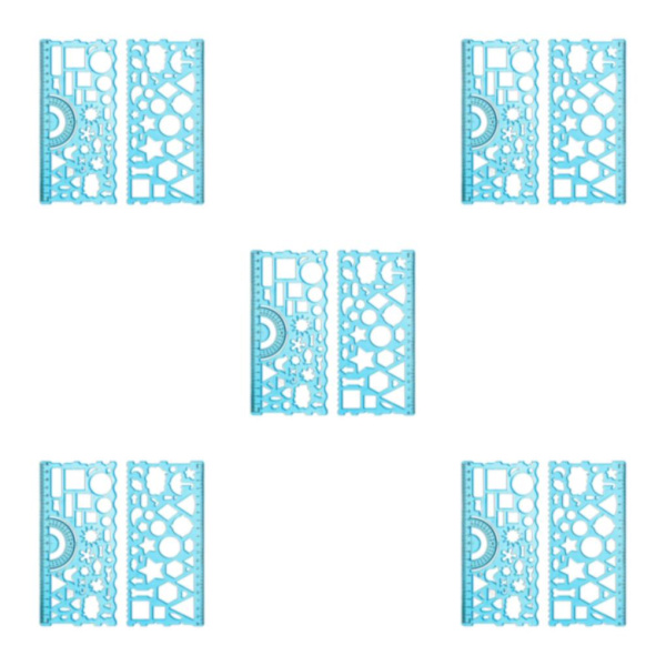 3/5 Multifunktionell ritmall Geometrisk linjal för Blue 20 x 11.5cm 5Set