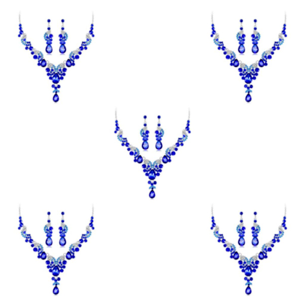 1/2/3/5 3 stycken/ set kvinnor halsband bröllop bröllop örhänge Blue 5PCS