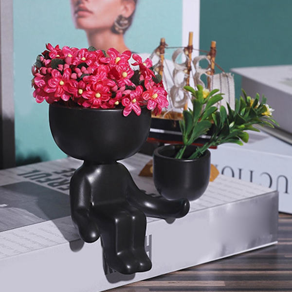1/3 keramisk blomkruka Mänsklig blomvas växtkruka Black 10x9x6cm 10x9x6cm 10x6x8cm 1Set