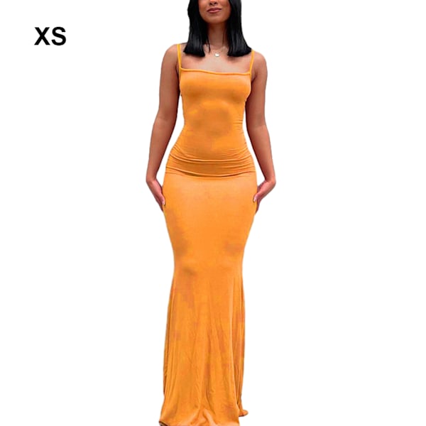 Lång kjol Bodycon Klänning Festkläder Midi Asymmetrisk Orange/XS