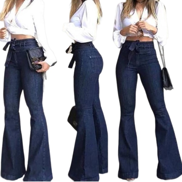 1/2/3 kvinnor vid ben jeans med hög midja byxor Höftlyftande Stretch Blue M 1 Pc