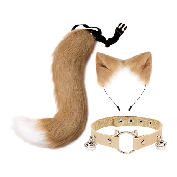 Faux Cat öron och svans Set Kostym Fancy Dress Present för scen Khaki