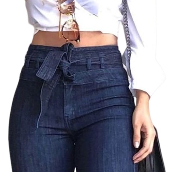 1/2/3 kvinnor vid ben jeans med hög midja byxor Höftlyftande Stretch Blue L 1 Pc