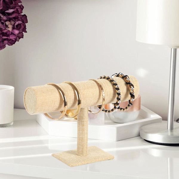 Smycken Organizer Stativ med trä Bas Modern Rack Hanger för Beige