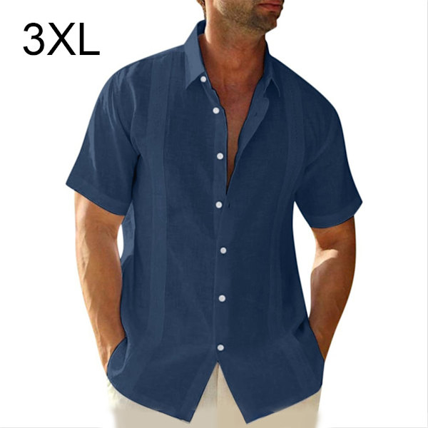 1/2 Resande Fotvandring Herr Button Down Skjorta Sommar Enkel Dark Blue XXXL 1 Pc