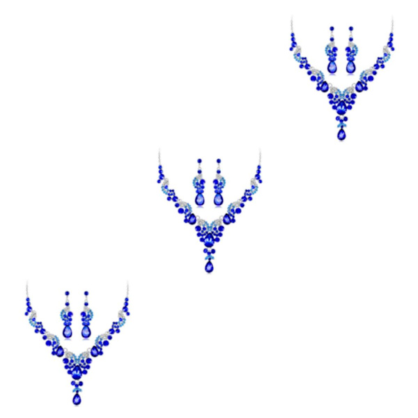 1/2/3/5 3 stycken/ set kvinnor halsband bröllop bröllop örhänge Blue 3PCS