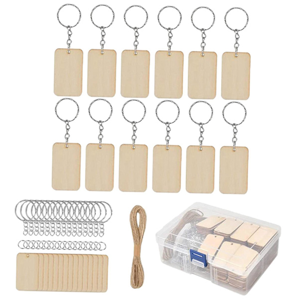 1/3 blank nyckelring set oavslutade trä tomma taggar 10m rep DIY 1Set