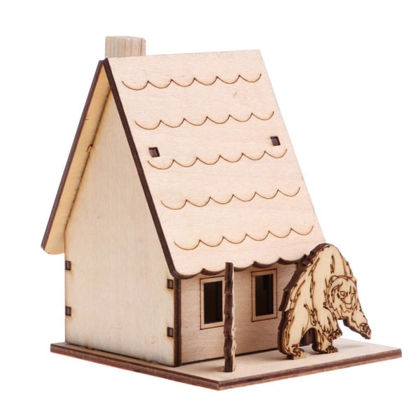 1/2 3D Trä För Pussel Minihus M/ skorsten Modell 1Set