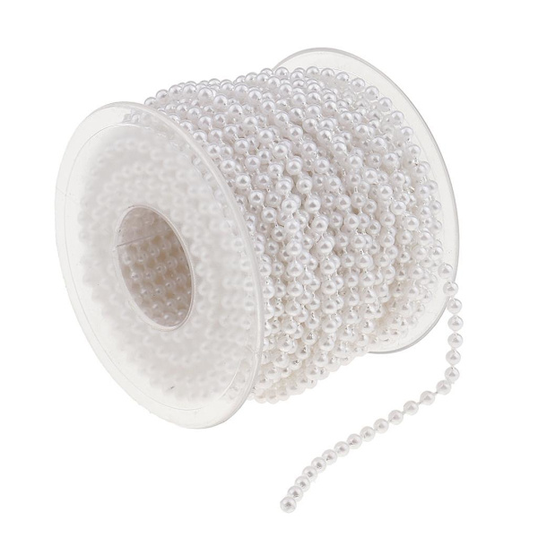 20 Meter Pearl Beads Chain Ribbon Trim för bröllopsdekor DIY White
