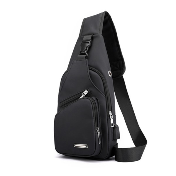Vattentät bröstväska med stor kapacitet med USB laddningsaxel Black