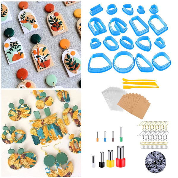 1/2/3 Polymer Clay Cutters Hoppringar med örhängekort Örhänge Blue 129 Pcs 1Set