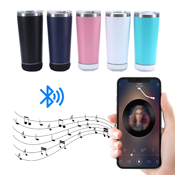 1/2/3 musiktumlare med Bluetooth högtalare Matklassad rostfri Black 2 1Set