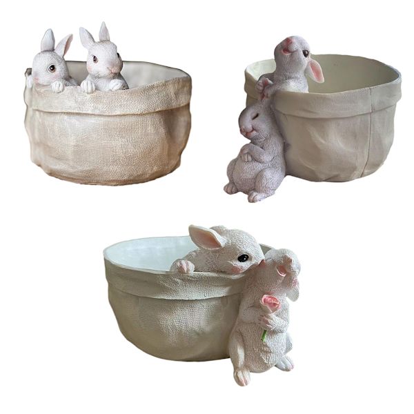 1/2 Resin Snygg kanin Blomkruka Trädgårdar Skönhet inomhus och Rabbit Kissing 1 Pc