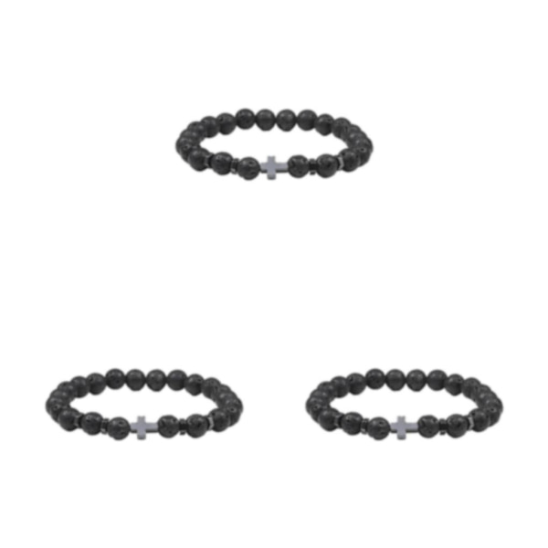 1/2/3/5 Wide Application Cross Beaded Armband för alla tillfällen volcanic stone 3Set