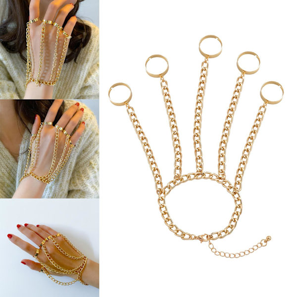 1/5 mode handled kedja legering punk ringar armband smycken gåva Gold 16cm + 5cm 1Set