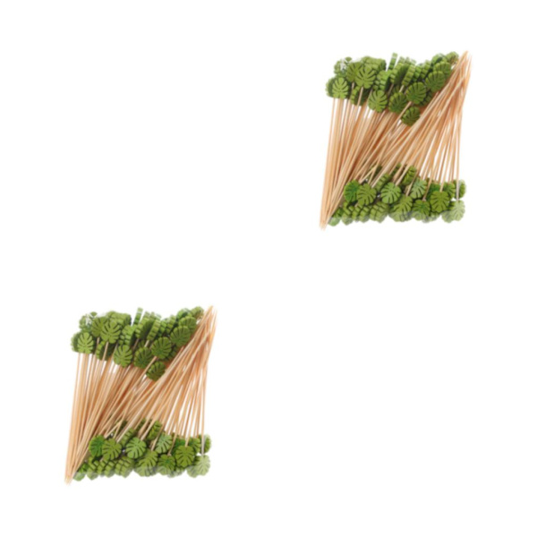 1/2 100 st Trä robusta och tåliga bambuspett för frukt Round leaves Stick 2PCS