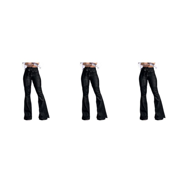 1/2/3 kvinnor vid ben jeans med hög midja byxor Höftlyftande Stretch Black M 3PCS