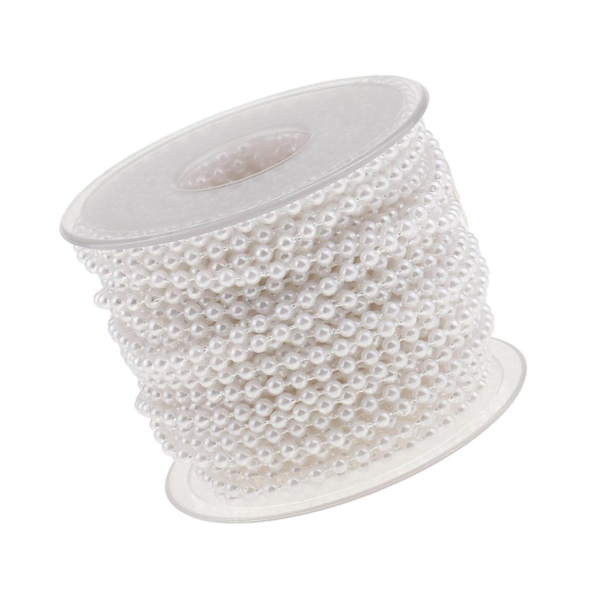 20 Meter Pearl Beads Chain Ribbon Trim för bröllopsdekor DIY White