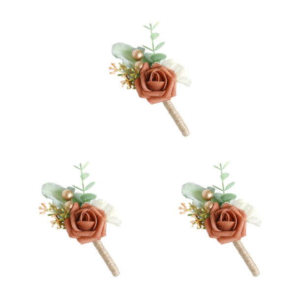 1/2/3/5 Stabilt fixerade konstgjorda bröllopsblommor Boutonniere För Dirty Orange 3PCS