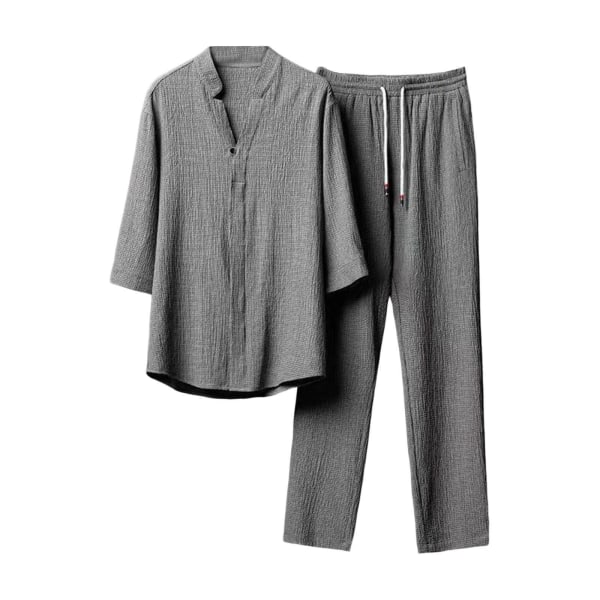 Sommardräkter för män Casual Lösbyxa 3/4-ärmad kostym Gray 3XL