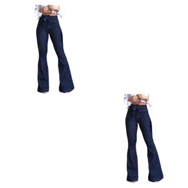 1/2/3 kvinnor vid ben jeans med hög midja byxor Höftlyftande Stretch Blue S 2PCS