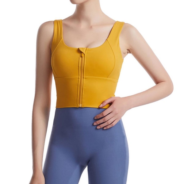 1/2/3 Womens Front Zip Sport BH För bekväma vadderade Shapewear Yellow L 1Set