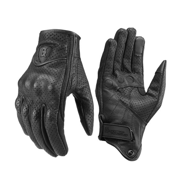 1/2/3 läder motorcykelhandskar Summer Full Finger Touchscreen Black L 1Set