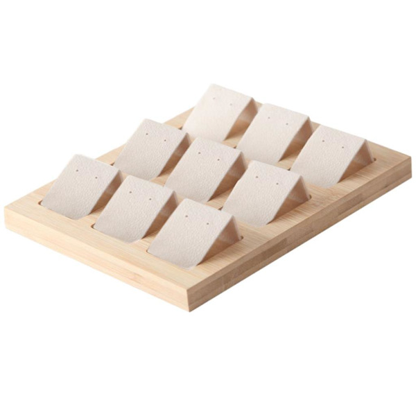 1/2/3 trä örhängeskorthållare med bricka för smycketillbehör 9 Pair Cream 1Set