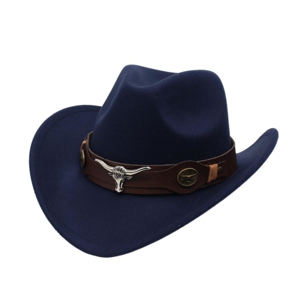 Casual Cowboyhatt Rekvisita med bred brätte Lättvikt för kvinnor män Navy Blue 32cm