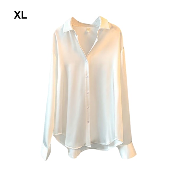 Kvinnor Button-up skjorta Arbetar Lapel Blus Kläder Kläder White XL
