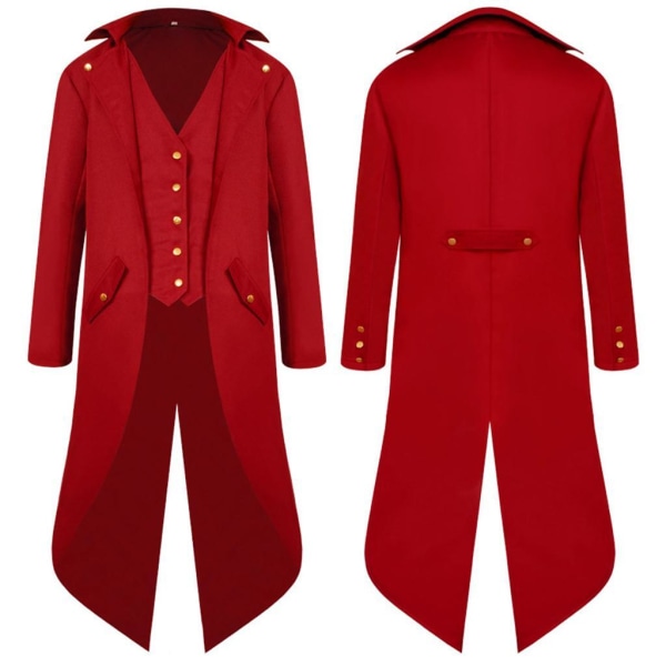 1/2/3 män Steampunk frackjacka gotisk viktoriansk kappa Paty Red XXL 1Set