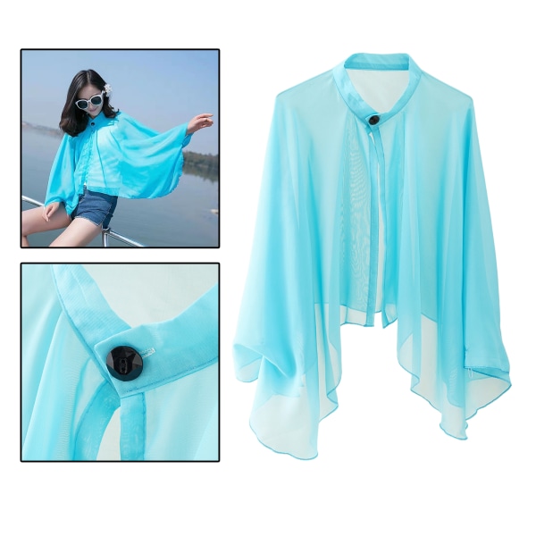 Mode Boho Kvinnor Chiffong Cardigans Loose Sheer Top Jacka Blue 140x53cm