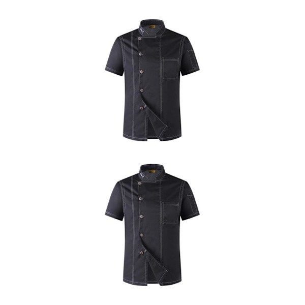 1/2/3 Svart Lätt att rengöra Chef Coat Button Chef Uniformer För black xxl 2Set