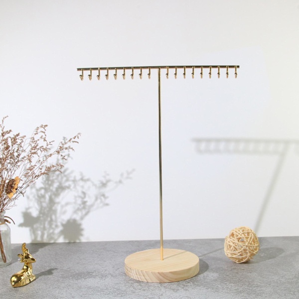 Smycken Organizer Stativ med trä Bas Modern Rack Hanger för Gold