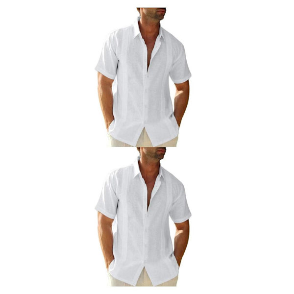 1/2 Resande Fotvandring Herr Button Down Skjorta Sommar Enkel White M 2PCS