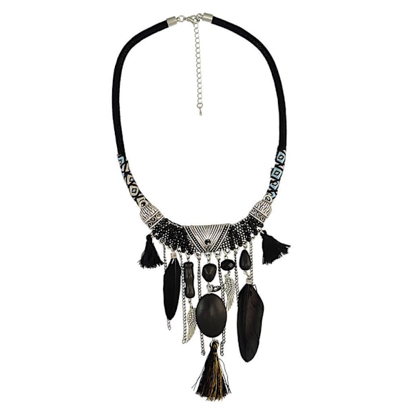 1/3 Vintage smycken Turkos tofsar Choker Bohemian Statement Black 45+8cm 1Set