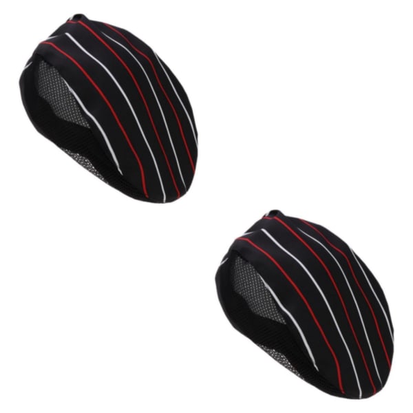 1/2 Kock Hatt Spis Cap Servitör Baker Head Wrap Restaurang Arbete Red Stripe 56-60cm 2Set