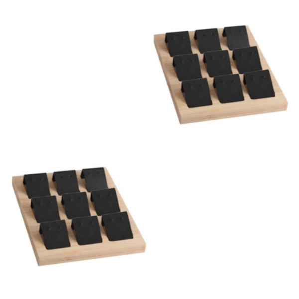 1/2/3 trä örhängeskorthållare med bricka för smycketillbehör 9 Pair Black 2Set