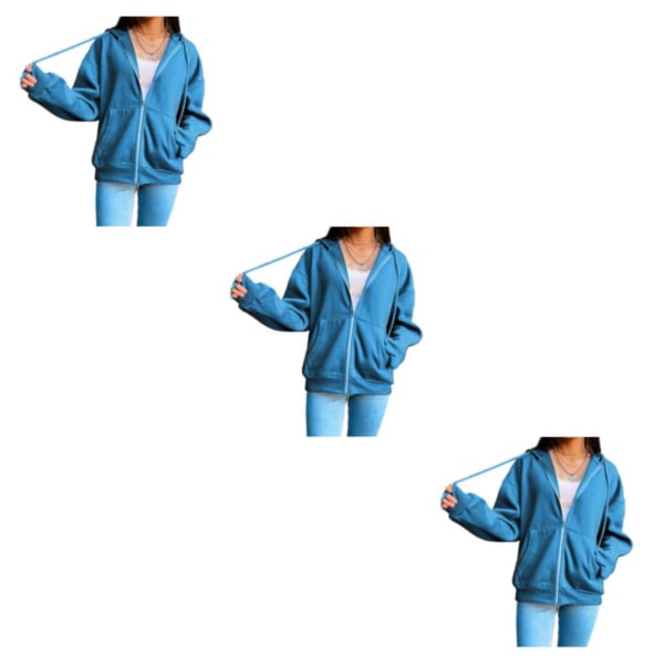 1/2/3/5 Dam Enfärgad Cotton Blend För Zipper Hoodie Blue 2XL 3Set