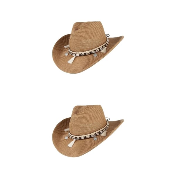 1/2/3 Vintage Look Western Hat Wide Brim Cowboy Summer Hat khaki 2Set