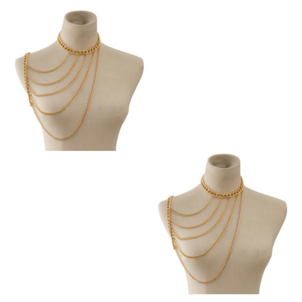 1/2/3/5 Body Chain Multi lager En Shoulder Smycken Tofsar Golden 2Set