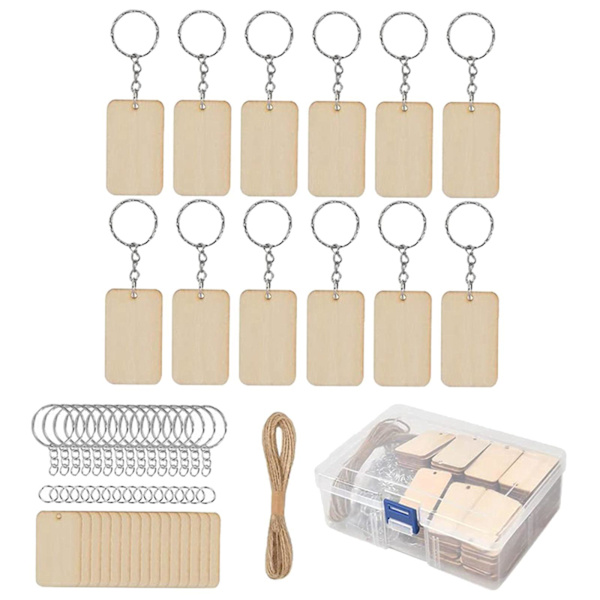 1/3 blank nyckelring set oavslutade trä tomma taggar 10m rep DIY 1Set