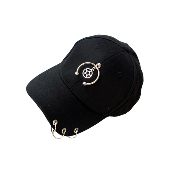 Baseballkeps i Hip Hop-stil i bomull med cap med ring-baseballdekor Semi-ring Black