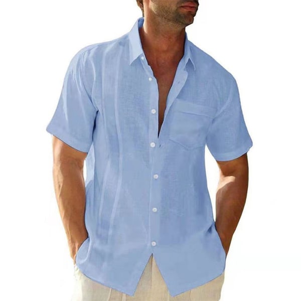 1/2 Resande Fotvandring Herr Button Down Skjorta Sommar Enkel Light Blue M 1 Pc