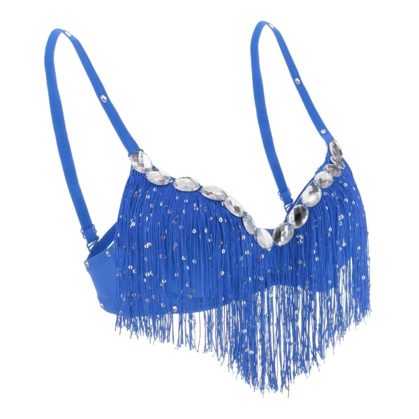 1/2 Belly Dance BH Sparkle Sequined Tassel Top Party Club Roytal Blue 1Set