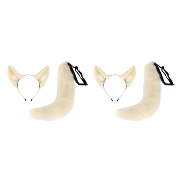 1/2/3/5 3st Furry Cat Ear Tail Läderchoker Halloween Lolita White Gold 2PCS