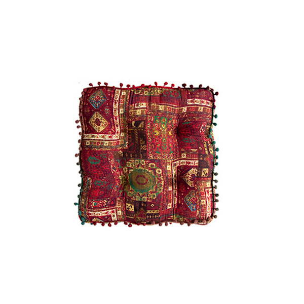 Boho-stil utomhus rund vändbar sittdyna – Square Red（40cm）
